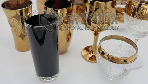 Χρυσά επιστρώματα γυαλικών PVD, 2 χρυσά platings πλευρών PVD στα προϊόντα γυαλιού