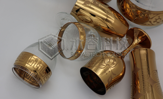 Χρυσά επιστρώματα γυαλικών PVD, 2 χρυσά platings πλευρών PVD στα προϊόντα γυαλιού